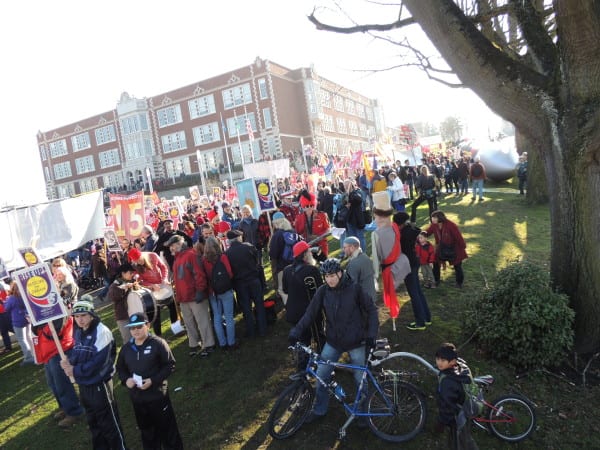 Thousands gathering outside Garfield High School before marching to Westlake Park on MLK Day. (Photo: CHS)
