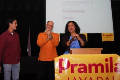 Jayapal celebrates on last November's Election Night (Image: Pramila for State Senate)