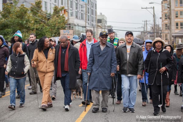 William Wingate in a 2015 march protesting his arrest (Image: CHS)