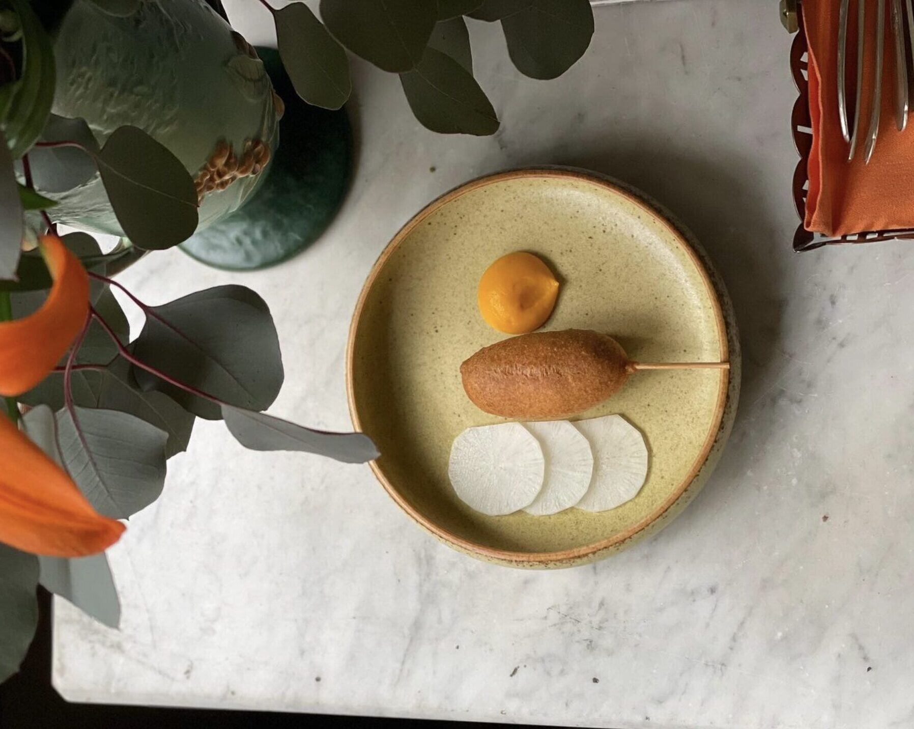 Carrot corn dog Pickled daikon Carrot ketchup CHS Capitol Hill Seattle News